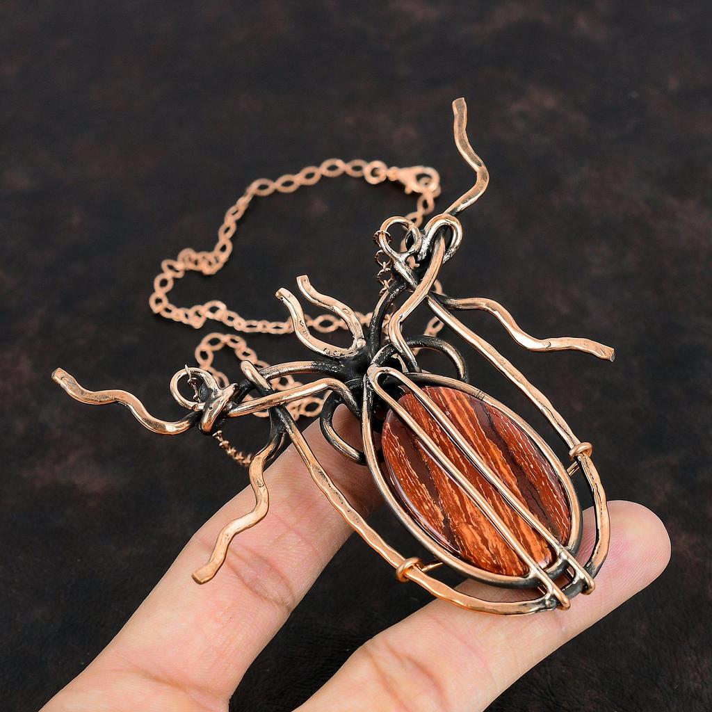 Red Snakeskin Jasper Necklace Copper Wire Wrapped Jewelry Handmade Necklace Adjustable Chain Necklace Gemstone Copper Jewelry Gift For Women