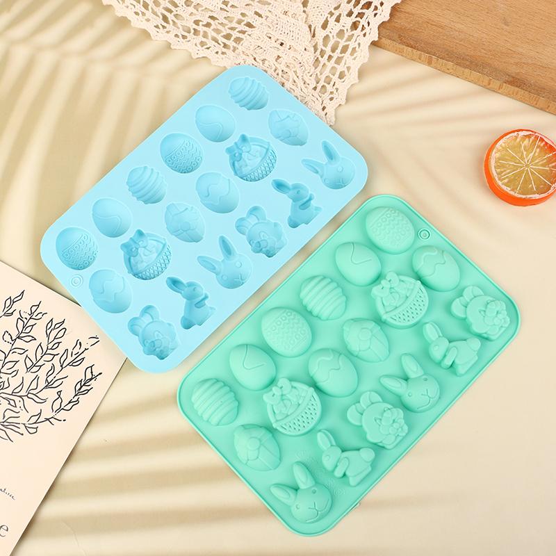 Easter Handmade Soap Mold Silicone Mold Easter Rabbit Bunny Colored Egg Mould For Diy Baking Jelly Pudding Chocolate Cake Tool