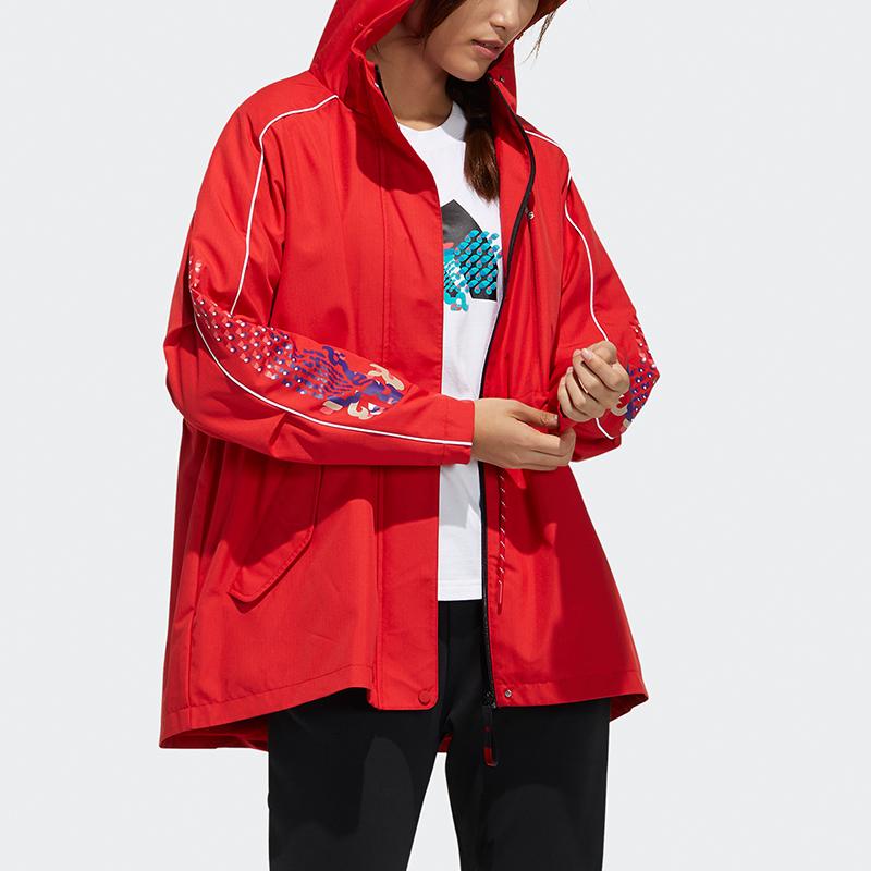 adidas Cny Теплая флисовая куртка с капюшоном с принтом Женские куртки Светло-алые GP0626