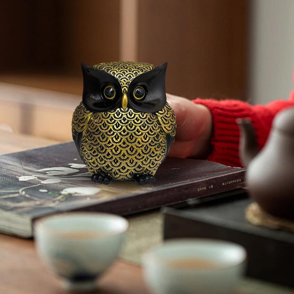 Современная стильная художественная фигурка Lucky Owl из смолы (Упаковка из 1 шт., черный и золотой)