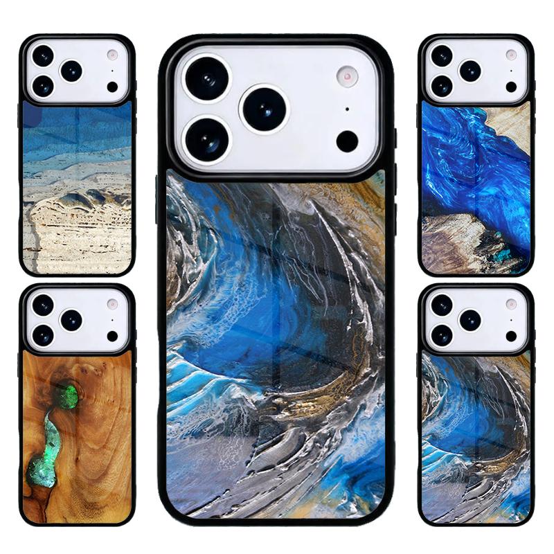 wood Resin Marble Phone Case For iPhone 17 Air 16 15 14 13 12 11 Pro Max Plus