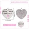 WANDIC Серебристые Подвески в Форме Сердца с Лентой, 20 шт. Сплавные Шармы Awareness Рака для Изготовления Украшений, Мероприятия Общественной Пользы