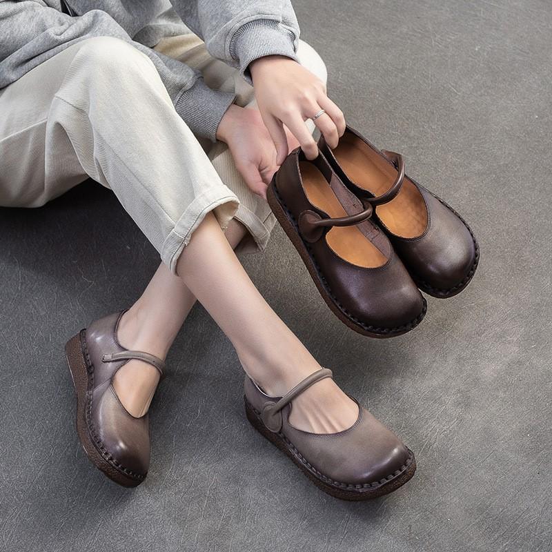 Fashion GKTINOO 2025 Spring New Soft Soled Genuine Leather Retro Flat Shoes Comfortable Lightweight Commuting Women's Shoes