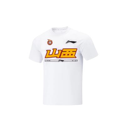 Li Ning CBA Series китайский иероглиф буква логотип круглый вырез пуловер короткий рукав баскетбольная рубашка мужские топы белый ATST905-2