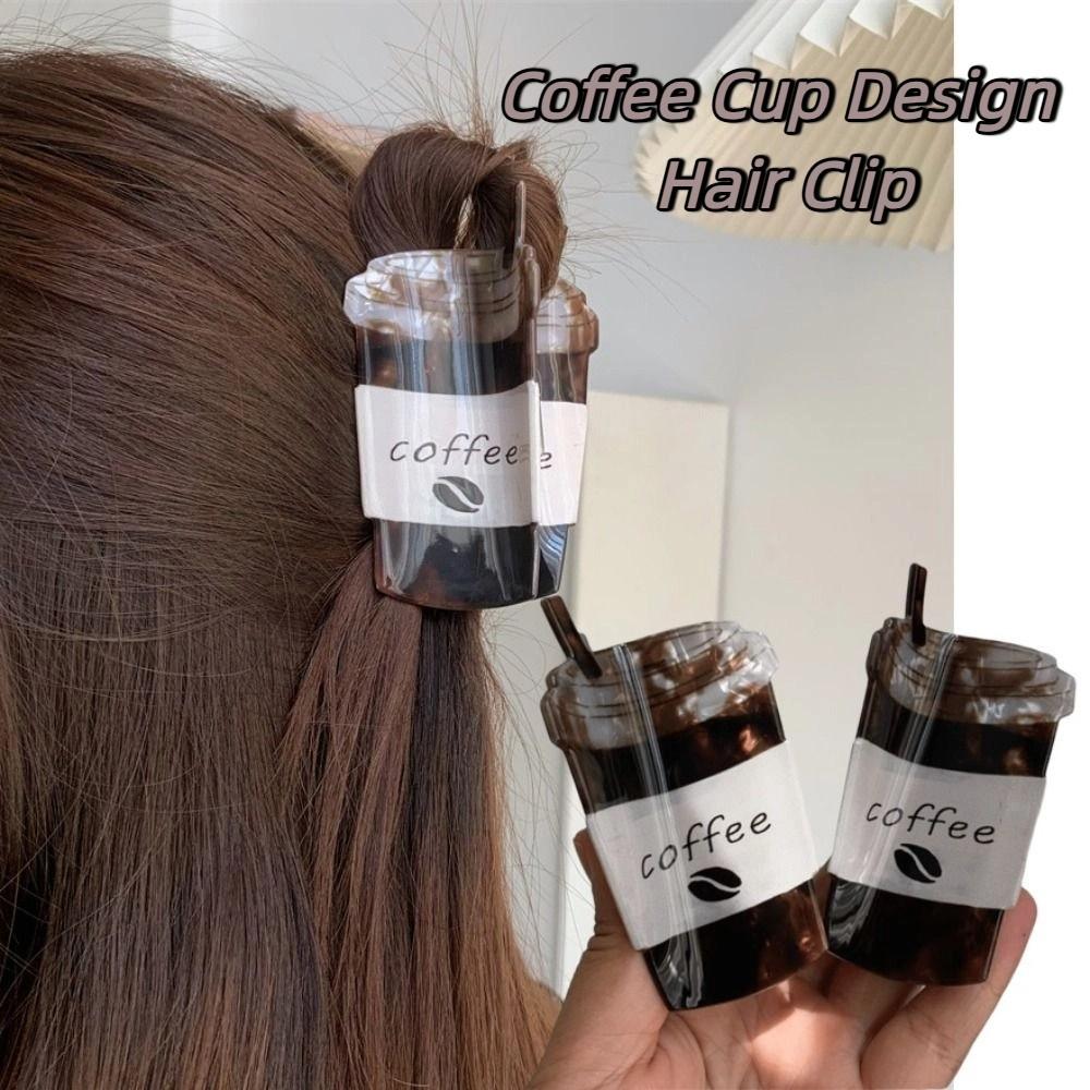 Cute Acrylic Hair Claw Funny Shark Clip Cute Coffee Cup Shaped Hair Clip  Streetwear