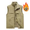 Autumn and Winter Middle-aged Men's Vest Velvet Dad Sleeveless Stand-up Collar Multi-pocket Quick-drying Vest Wearing Vest On Both Sides