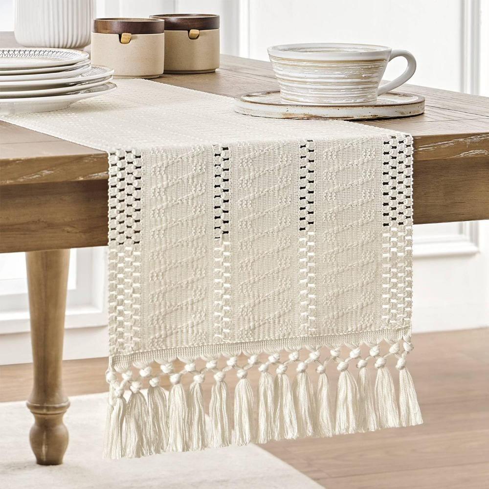 American Style Festival Dining Table Cover Solid Color Tablecloth Boho Table Runner Christmas