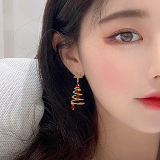 1 пара серег «Рождественская елка» с пятиконечной звездой и контрастным покрытием, украшения с тонкой текстурой, висячие