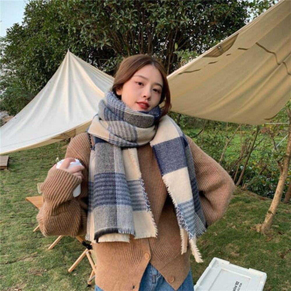 Korean Winter Plaid Scarf Thicken Checkered Scarf Fashion Men's Plaid Scarf Gifts