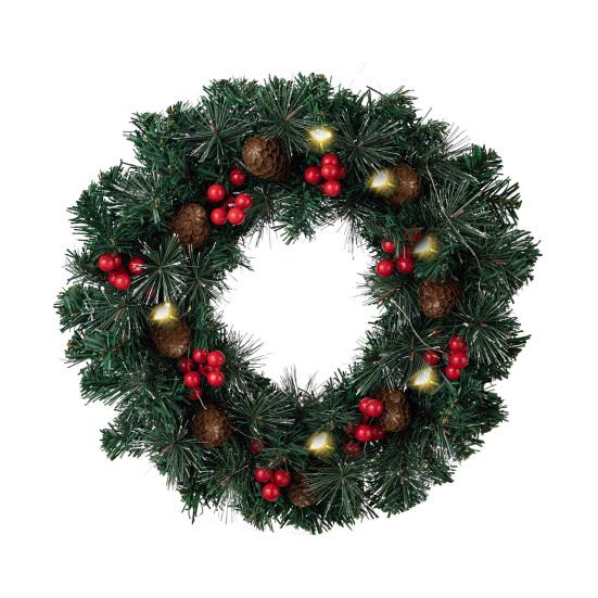 Рождественский венок из сосновых иголок, венок из шишек с красными ягодами, многоразовый сезонный праздничный венок для украшения каминной полки входной двери