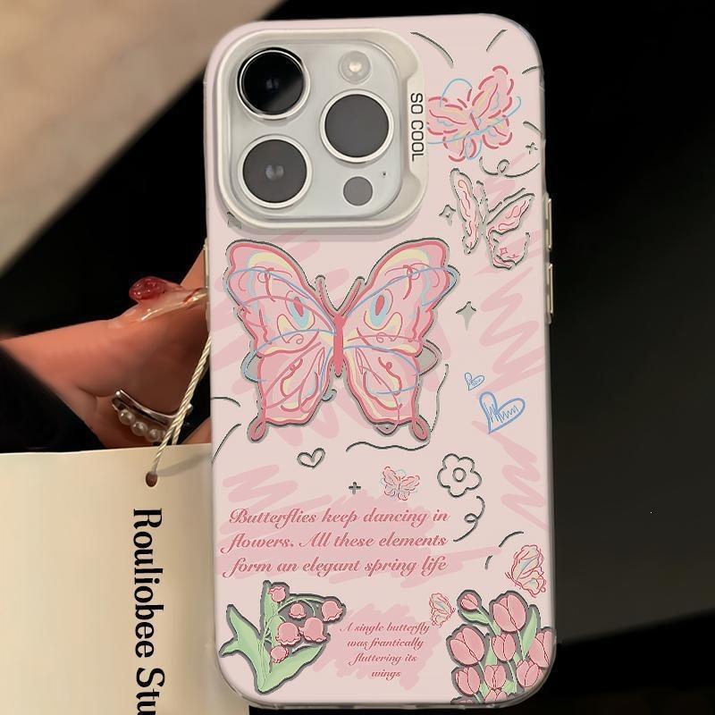 Синий розовый бабочка любовь чехол для телефона iPhone16promax для Apple 13 противоударный 15 свежий 14 мультяшный 12