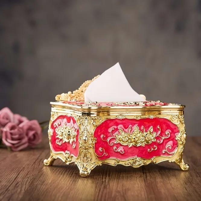 Роскошная золотая коробка для салфеток, шикарный держатель для салфеток, органайзер для домашнего декора в отеле, европейский стиль, коробка для салфеток для гостиной, прикроватная тумбочка для хранения салфеток