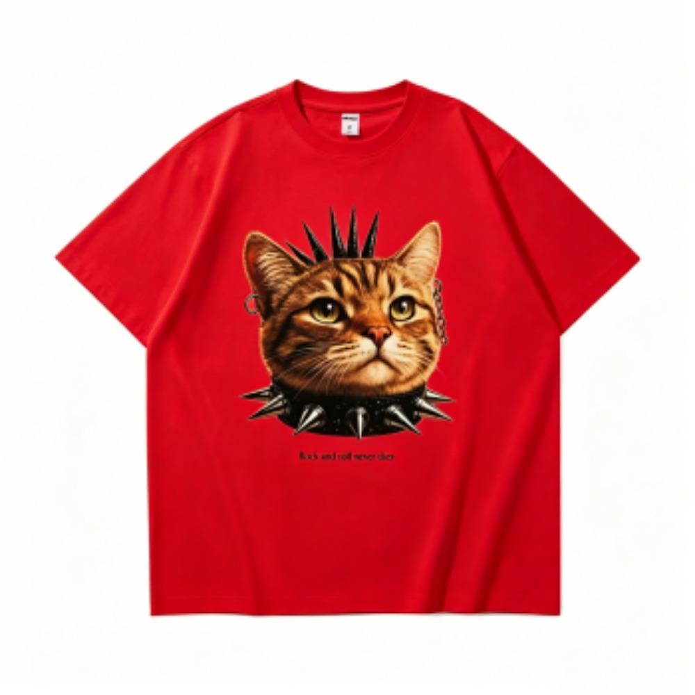 Summer 15 Colors Funny Punk Cat Print Women's T-Shirts Fashion Street Short-Sleeve Outdoor Casual Tops for Men's and Women's Tees Top