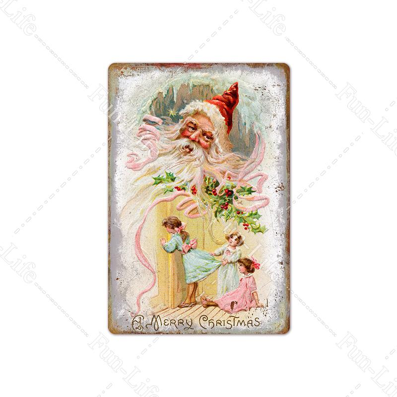 Рождественские металлические вывески, винтажный постер, жестяная вывеска, тарелка Санта-Клауса, ретро-налет, кафе-бар, паб, домашний декор, рождественская елка, подарок