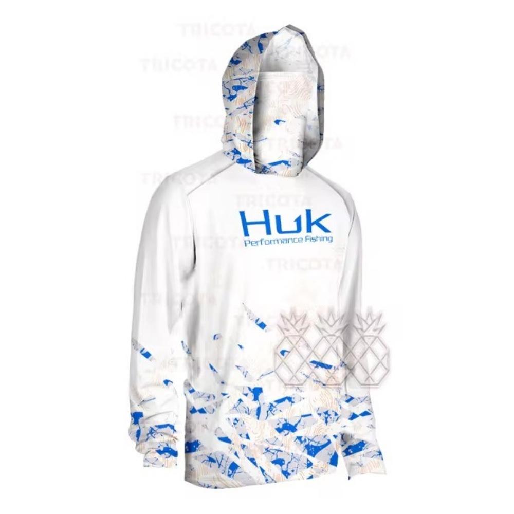 2024 New HUK Men's Long Sleeve Hooded Face Mask Fishing Clothing, UV Protection Fishing Shirt Fishing Clothing