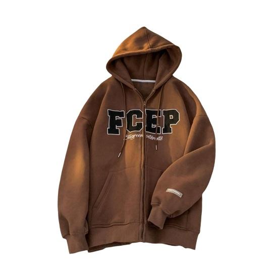 Мужское осенне-зимнее пальто с капюшоном, свободный кардиган на молнии с капюшоном и вышитыми буквами, верхняя одежда