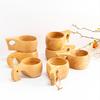 Finland Kuksa Rubber Wood Water Cup Portable Coffee Mug with Handle Cowhide Rope Hook Juice Milk Beer Tea Cup Outdoor Drinkware