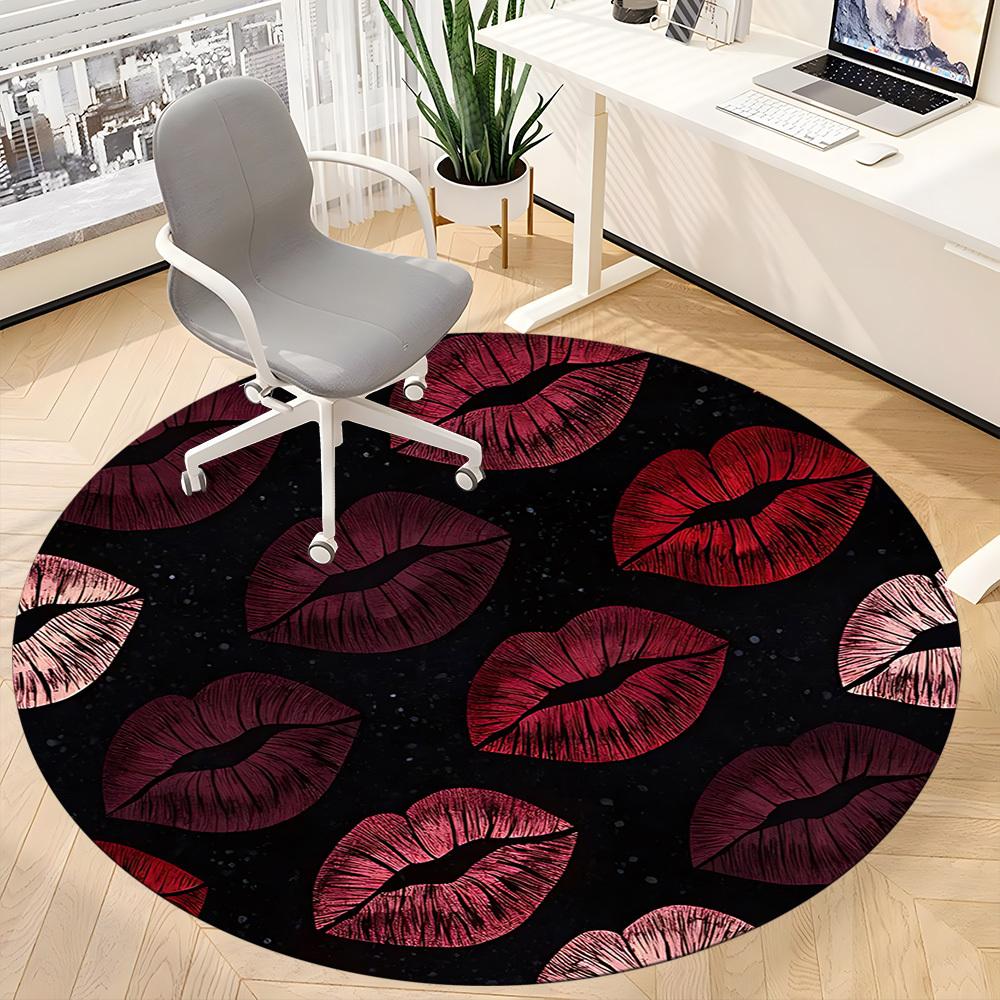 1pc Lips Print Pattern Carpet for Office Non-Slip, Round Carpet, Soft & Comfortable, Carpet for Office, Lightweight Round Floor Mat yy251226071