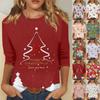 Women's Fashion Casual Seven Sleeve Christmas Printed Round Neck T-Shirt Top