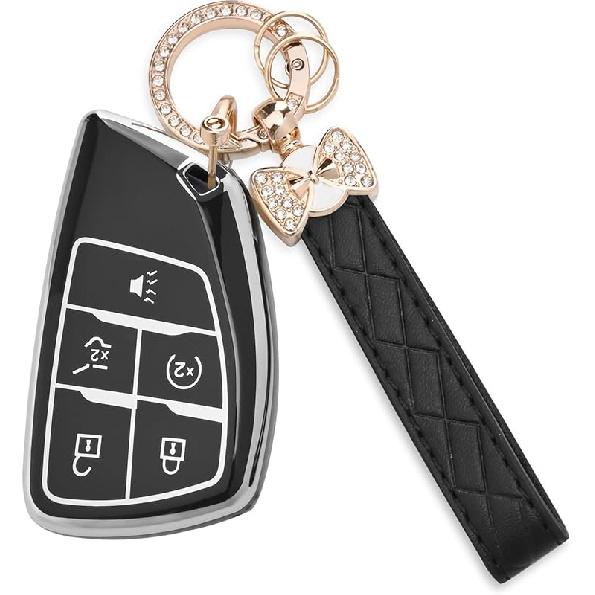 For Chevy Key Fob Cover - Soft TPU Protection Case With Keychain For -2025 Chevy Suburban Tahoe GMC Yukon Denali Silverado Buick Enclave Smart Remote