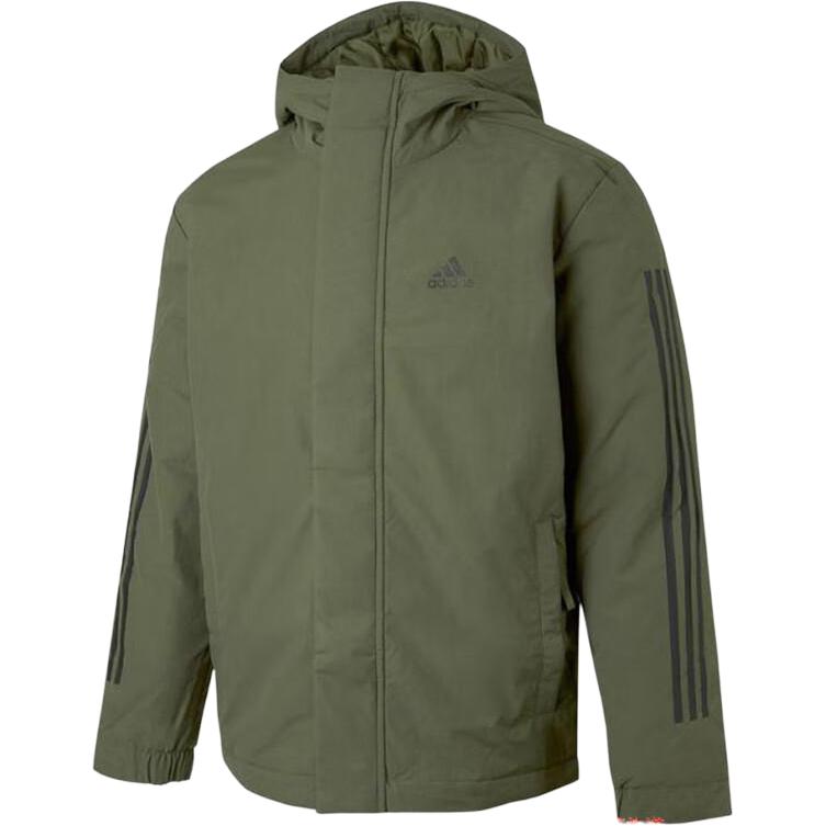 adidas Спортивная стильная куртка в полоску с капюшоном, удобная модная хлопковая мужская куртка армейского зеленого цвета IV9230