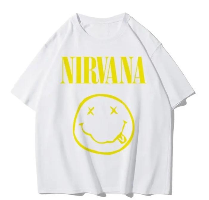 Классическая ретро хлопковая футболка группы Nirvana Унисекс Женская с коротким рукавом Летняя в стиле панк Цвет Свободный крой Повседневная Дышащая футболка