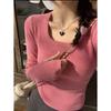 Early Autumn New Long-sleeved Knitted Sweater Women's Slim-fitting Inner Square-necked Bottoming Shirt Autumn and Winter Low-necked Top