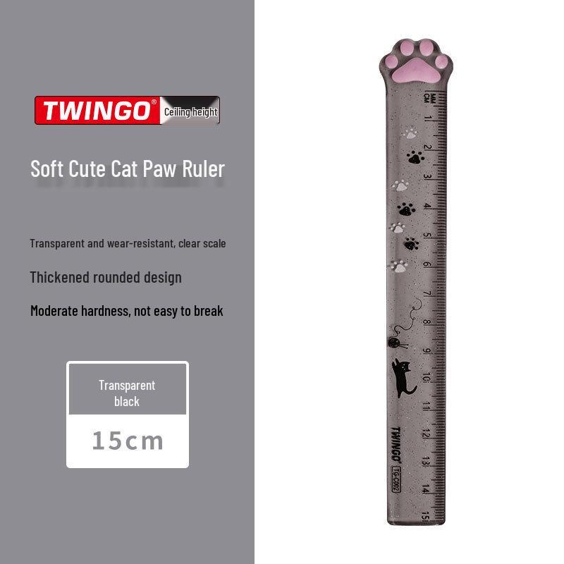 15cm Cat Paw Transparent Ruler - Creative Stationery for Students