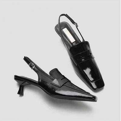 Женские весенне-летние черные туфли-одиночки на тонком каблуке с острым носком, дышащие сандалии