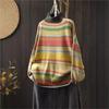 Woman Autumn Fashion Colored Stripe Loose Chinese Style Sweater Mock Neck Contrast Long Sleeves Sweater