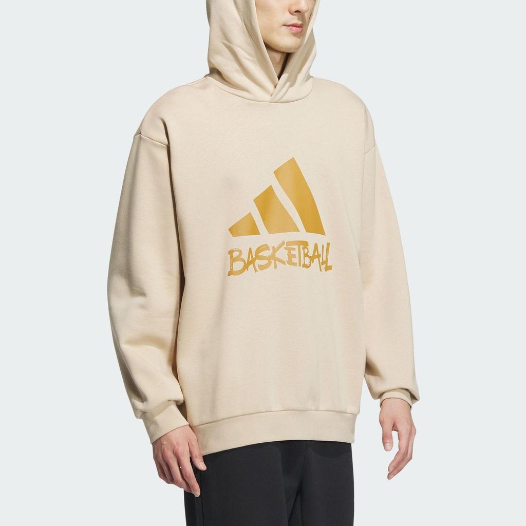 Adidas Letter Print Basketball Hoodie Men Hoodies Light-Brown IX4913