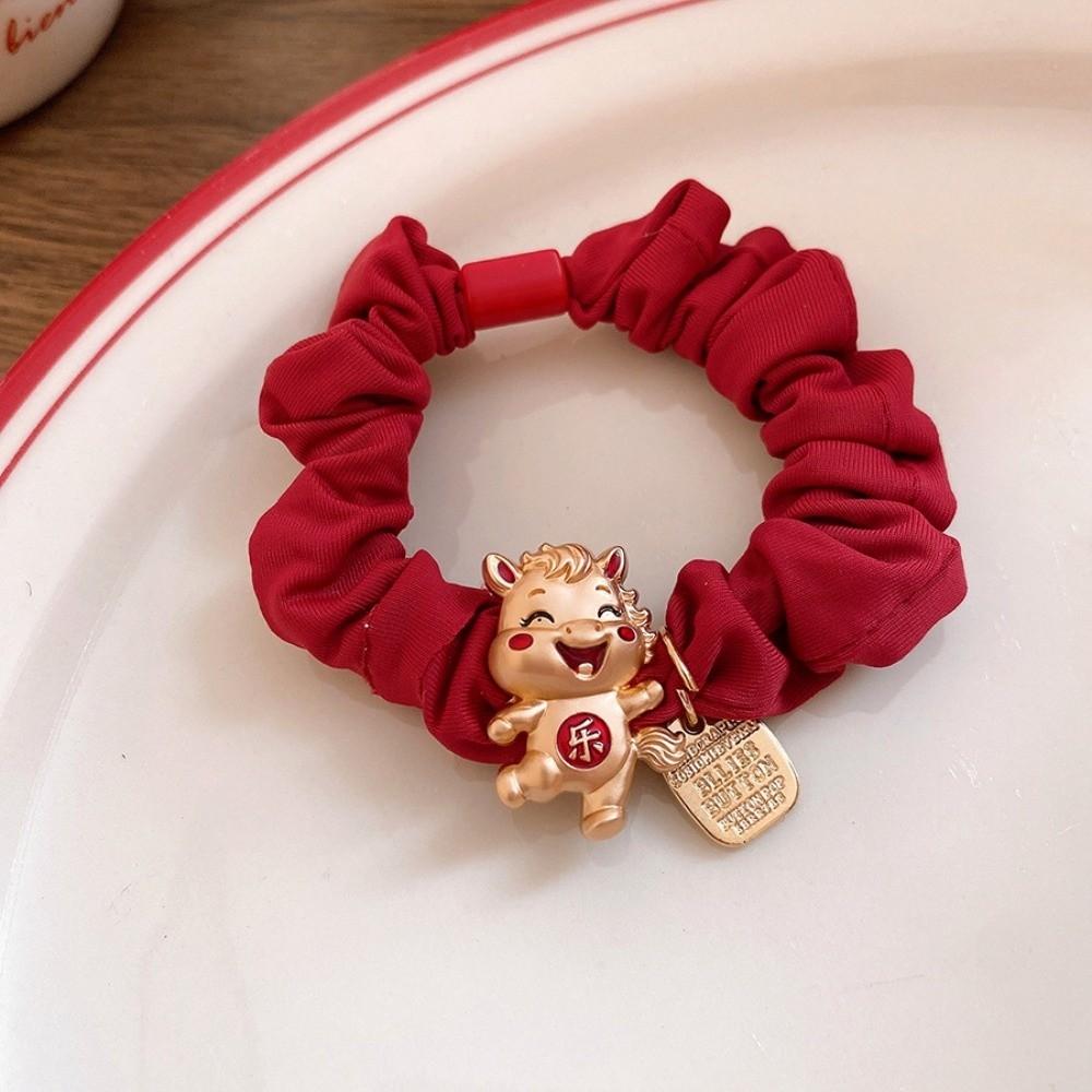 Zinc Zinc Alloy Zodiac Horse Hair Rope Wrinkle Chinese Children Hair Band Red Hair Scrunchies Kids