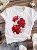 (Asian Size) Trend Floral Cute Women Tee Top Clothing Casual Flower Short Sleeve T Shirt Fashion Print Lady Female Graphic T-shirts