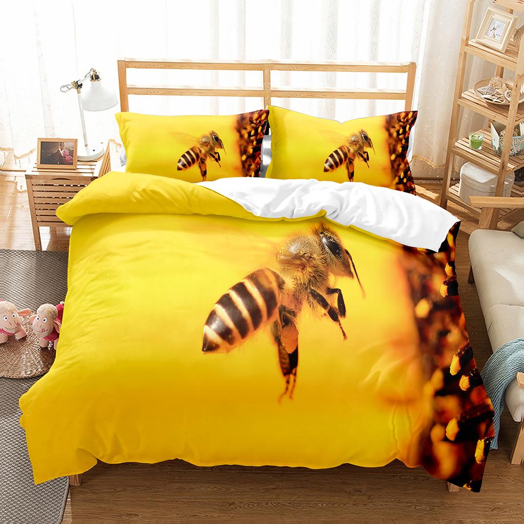 Yellow Bee Duvet Cover Set Cartoon Wild Animals Pattern Quilt Cover With Pillowcase Lightweight Soft Gift King Queen Full Size