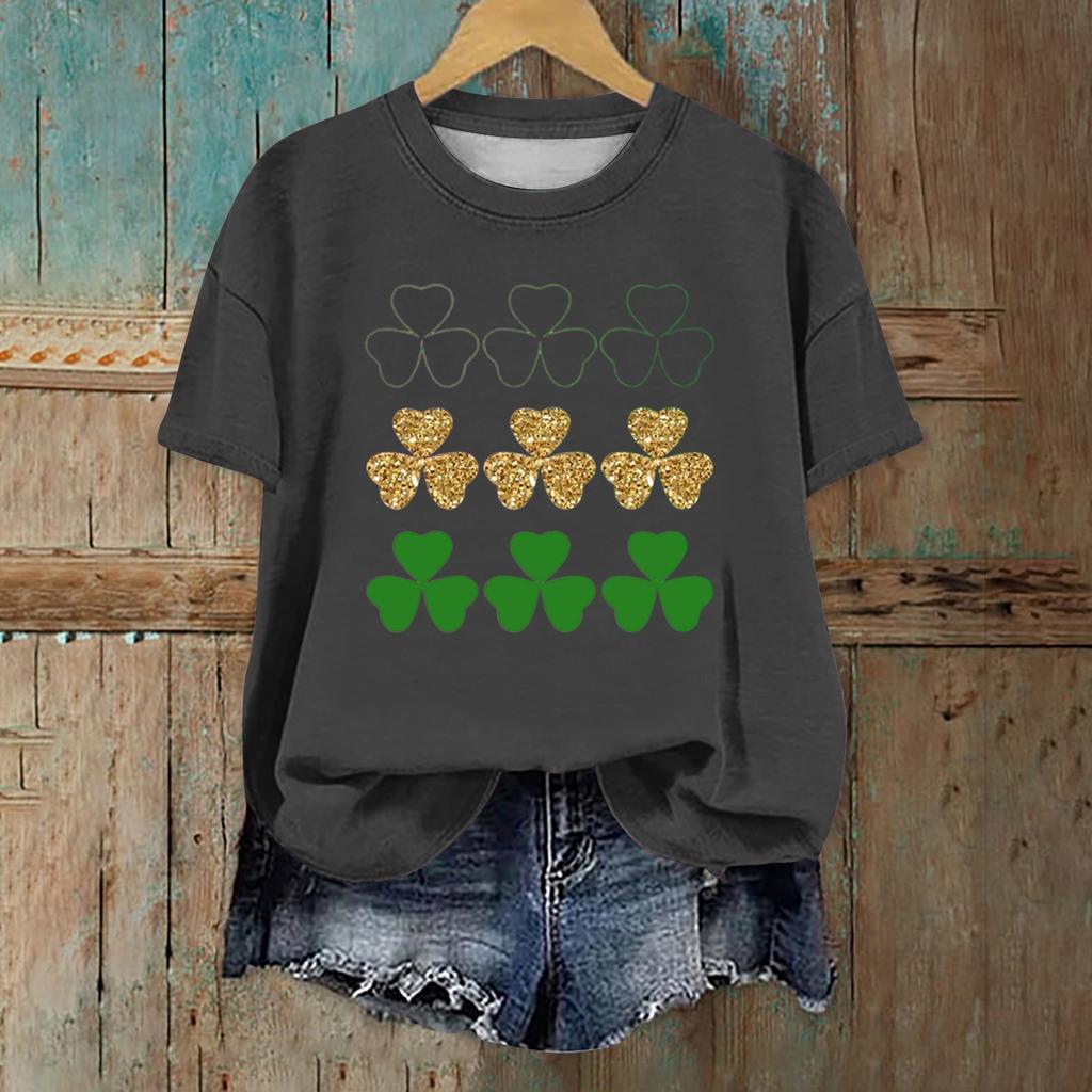 Женская мода повседневная с заниженной линией плеча короткая St. Футболка с круглым вырезом и принтом ко Дню Святого Патрика