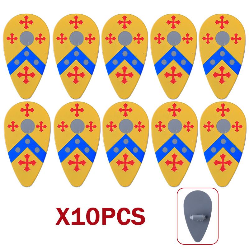 MOC Средневековый Военный Замок Оружие Римский Рыцарь Шлем Щит Аксессуары Строительные Блоки Зеленый Дракон Лев Крестоносец Кирпичи Игрушка