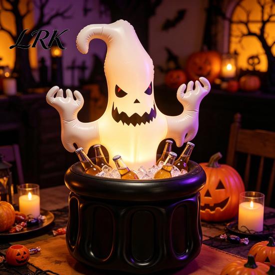 Надувное ведро для льда 'Ghost', Ведро-ванна для напитков на Хэллоуин, Белый Черный Магический охладитель напитков для декора, Двухслойное для пикника на открытом воздухе