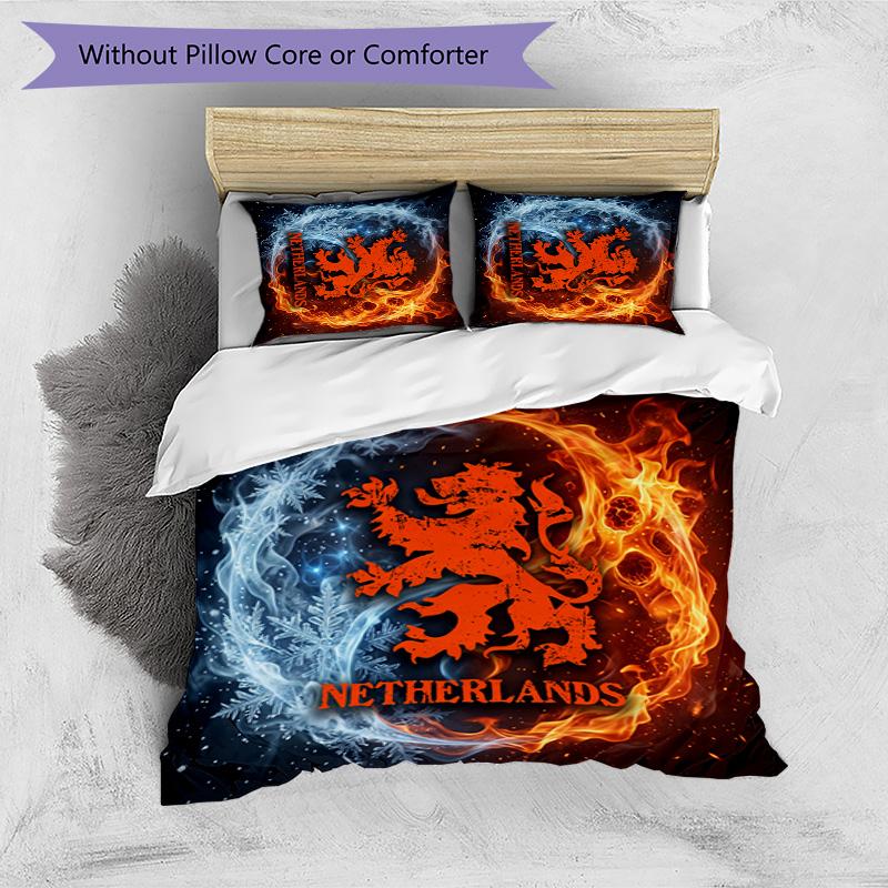 Netherlands Football Printed Bedding 3 Piece Set Cozy Breathable Bed Cover Set as Housewarming Holiday Gift