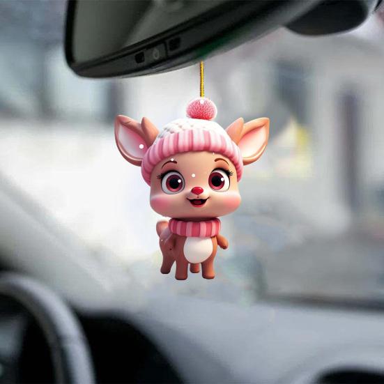 Креативное рождественское украшение в виде розового лося со шнурком, милый внешний вид, подвеска заднего вида для автомобиля, подвесное украшение для рождественской елки