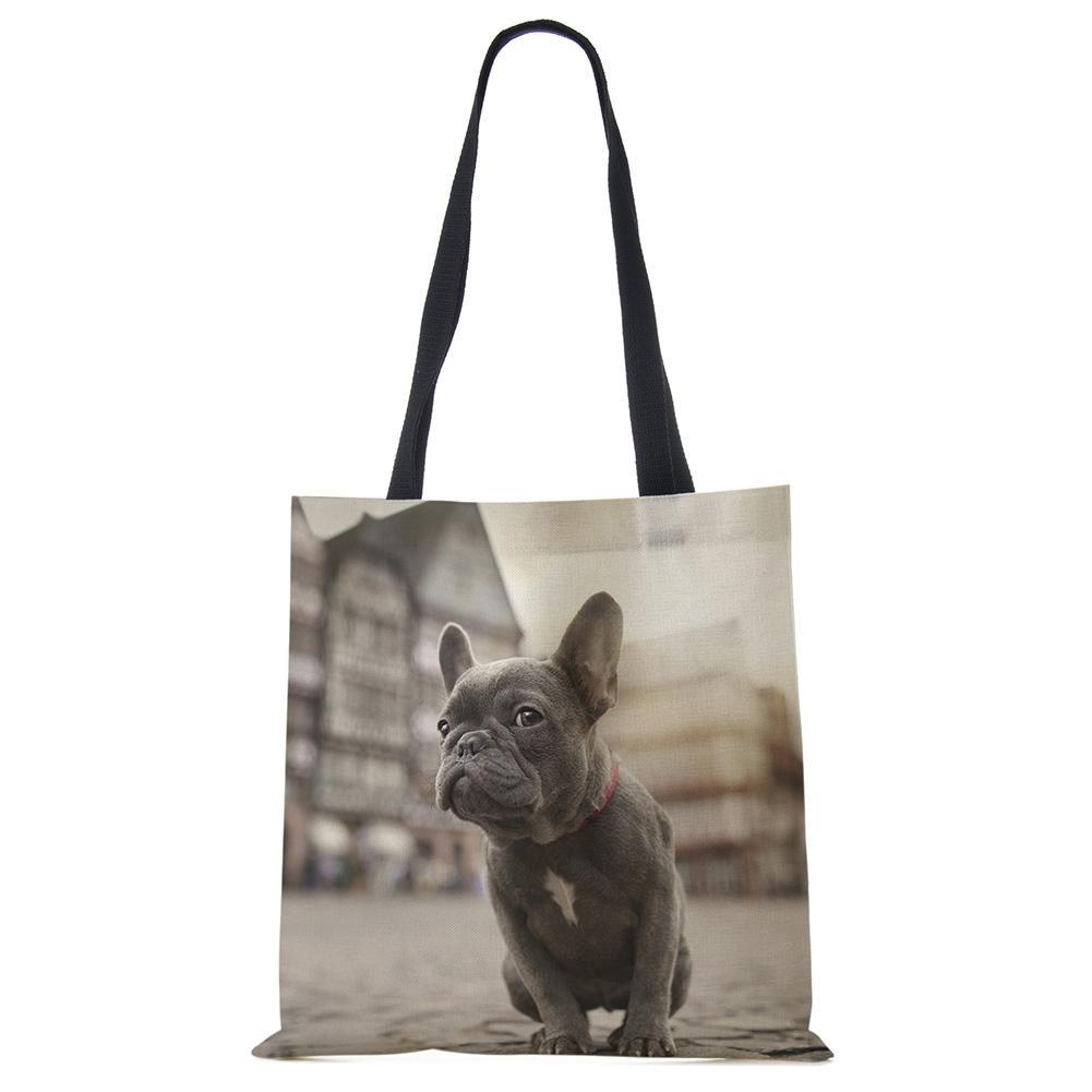 Shopping Bags For Groceries French Bulldog Custom Print Handbag Women Shoulder Cloth Pouch Foldable Girl Large Linen Bag