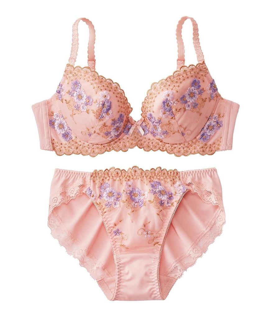 Nissen Bra and Panty Flower Bouquet Pattern Light C75 L Women's Set, (Triumph), Pink, /