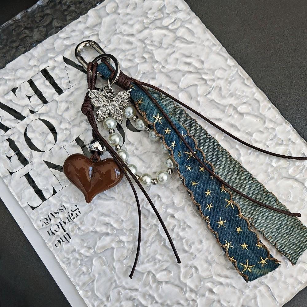 Pearl Bag Pendant Cowboy Ribbon Bag Charm Y2K Style Love Heart Pendant  Fashion Accessories