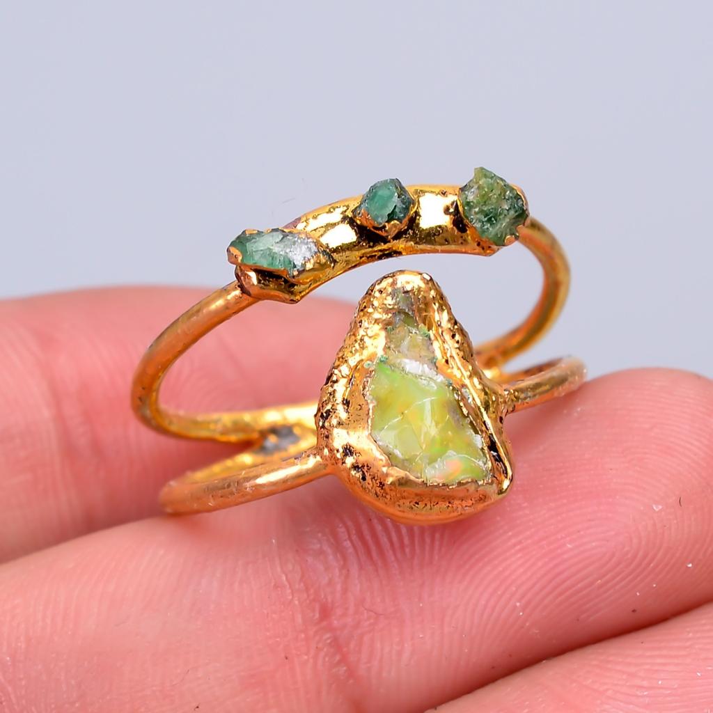 Натуральный эфиопский опал, позолоченное, подарок жене, кольцо вечности, гальваноформованное, ювелирное изделие V-60