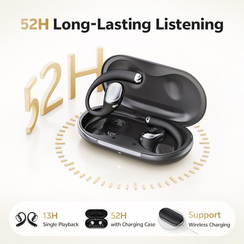 QCY Crossky R70 Open-Ear Wireless Headphones Hi-Res with LDAC OWS Earphones Bass Boost Bluetooth 6.0 Earhook Sport Earbuds 52Hrs