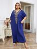 EDOLYNSA Элегантный вышитый плюс размер с рукавами «летучая мышь», темно-синий кафтан 2024, женская летняя пляжная одежда, купальник, накидки, винтажное платье-халат Q1598