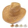 Hollow Cowboy Hat Hand-Woven Natural Grass Breathable Cool Warped Edge Jazz Top Hat