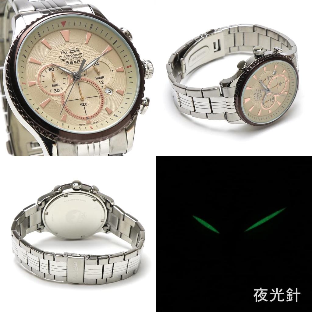 SEIKO ALBA AT3855X1 хронограф хронограф кварцевый бизнес аналоговый дата календарь шампанское розовое золото серебро нержавеющая сталь ремень мужской [Товар]