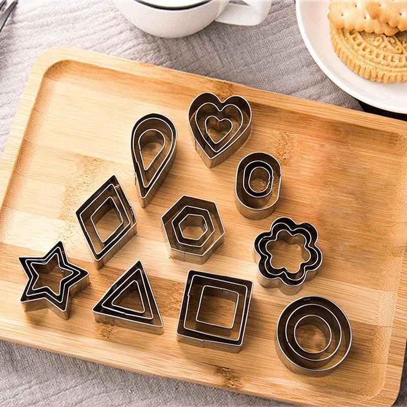 30Pcs/box Stainless Steel Sugar Biscuit Press Stamp Embosser Cookie Cutter DIY Fondant Cake Mold Pastry Decor Baking Tool