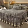 3pcs Luxury Bed Skirt Contemporary Style Solid Color Heart Embroidery Thickened Bed Skirt Single Piece, Elegant Bedroom Decor