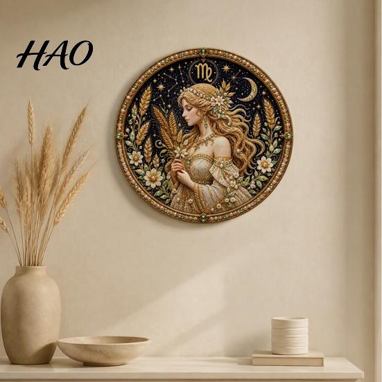 Guardian Star Chart Art Zodiac Sign Faux Pearl Kit, 12 Signs DIY Painting Creative Wall Decor Kits, Round 3D Constellation Craft Kit for Adults,